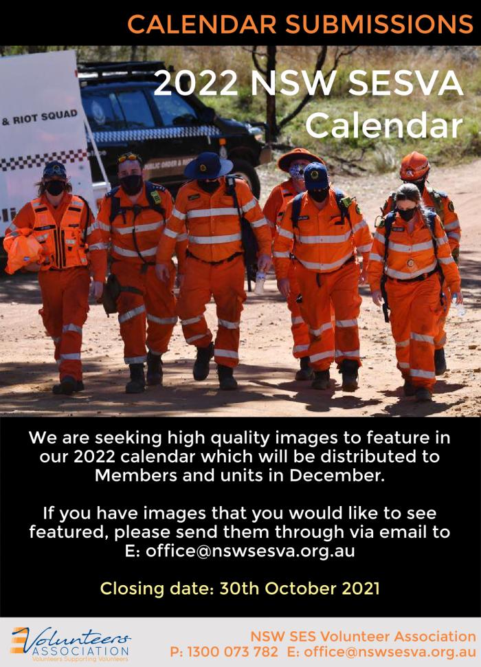 Submissions closing for NSW SESVA 2022 Calendar 31st Oct 2021