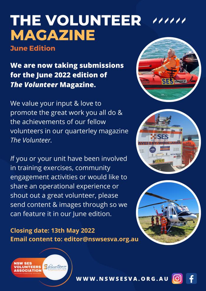 The Volunteer Magazine June edition - closing date for submissions is the 13th May 2022