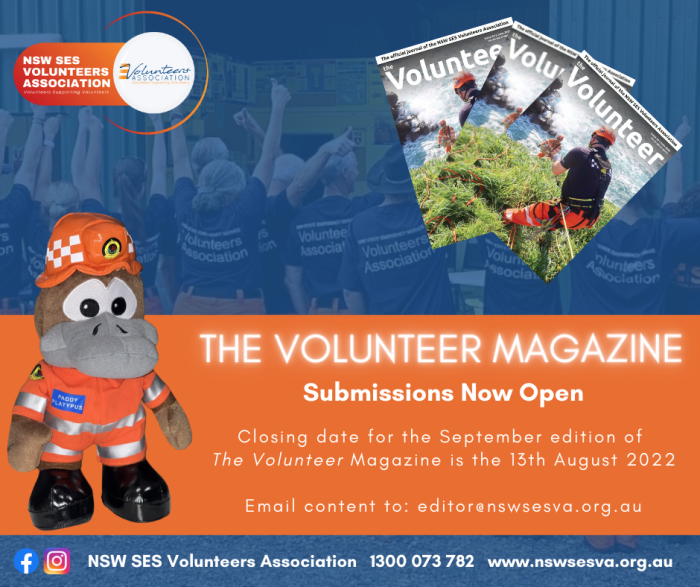 Submissions now open for the September edition of The Volunteer Magazine