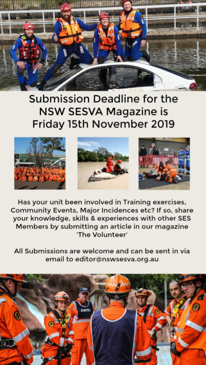 Magazine Submissions due in by 15th November 2019