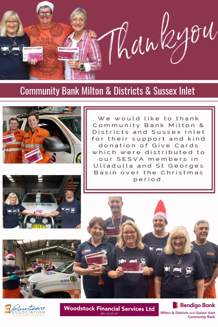 Thank You Community Bank Milton & Districts and Sussex Inlet for your Support and Donation!